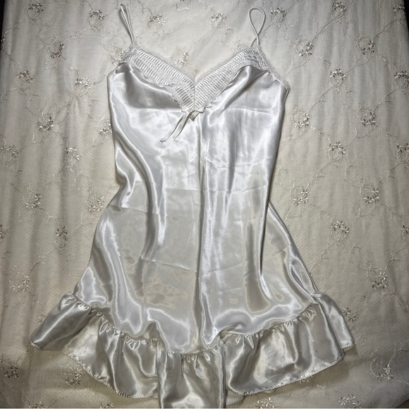 vintage y2k white satin ruffle‑hem slip dress – best for size s/m - Picture 1 of 3